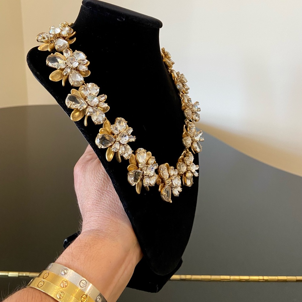 NWT luxe party authentic classic J. Crew flower bomb crystal statement necklace - Picture 3 of 17